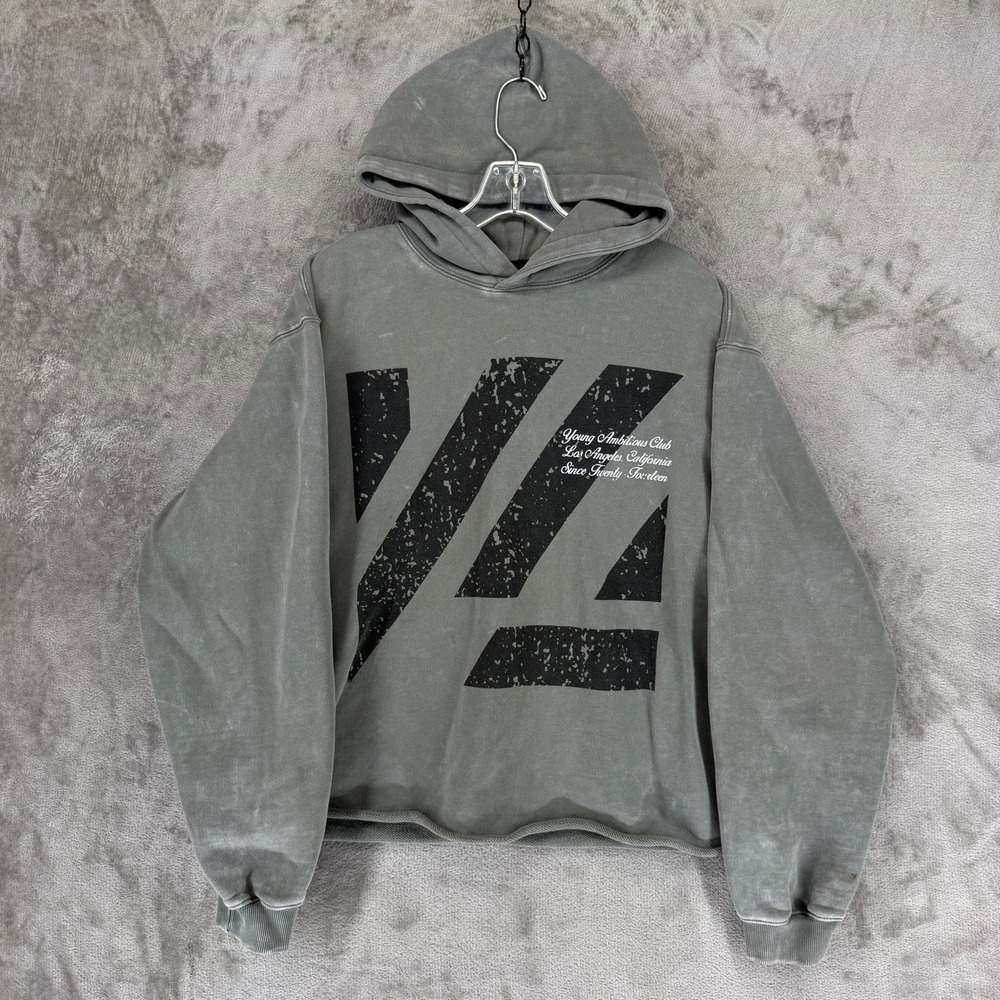 YoungLA Hoodie Mens Medium Model 568 Grey Young Ambitious Club Acid Wash FAIR